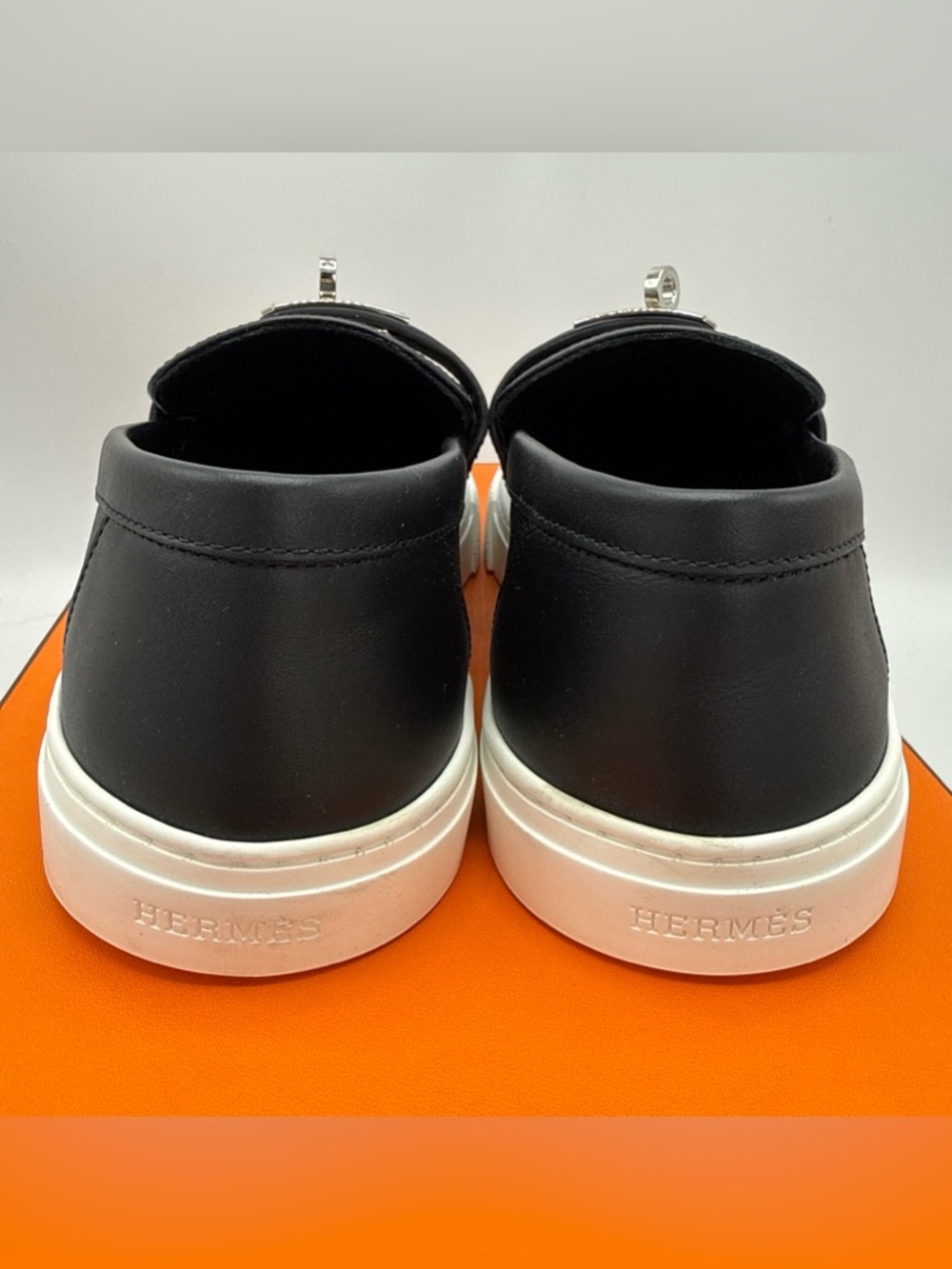 NWB HERMES Epsom Calfskin Game Slip On Fringe Sneakers 37.5 Black - Picture 4 of 12